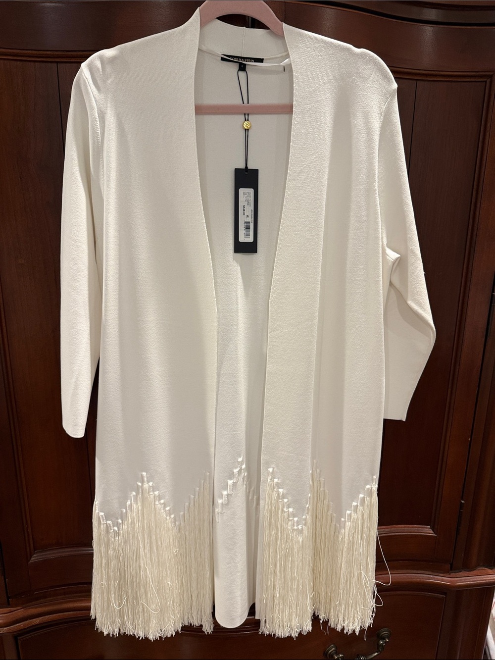 Kobi Halperin Cream Open-Front Fringe-Trim Cardigan